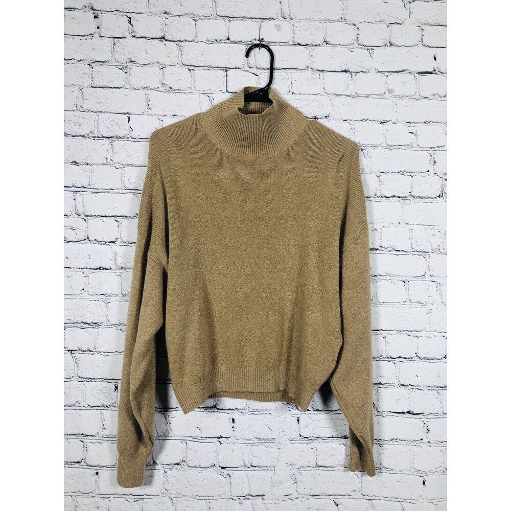 Abercrombie‎ & Fitch Women Mock Neck Ribbed Knit Sweater Pullover Tan Size S